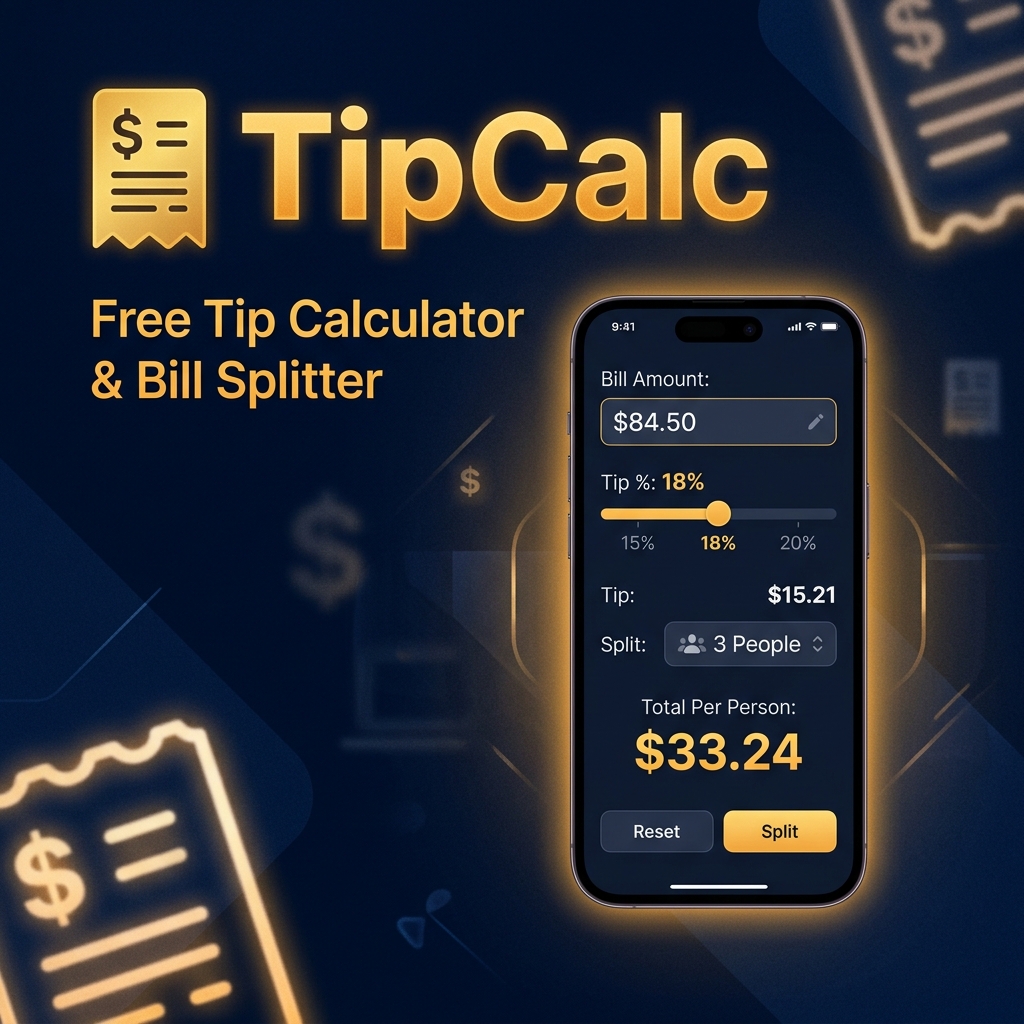 Tip To Tip Calculator — How Much to Tip + Bill Splitter (Free, Works Offline)
